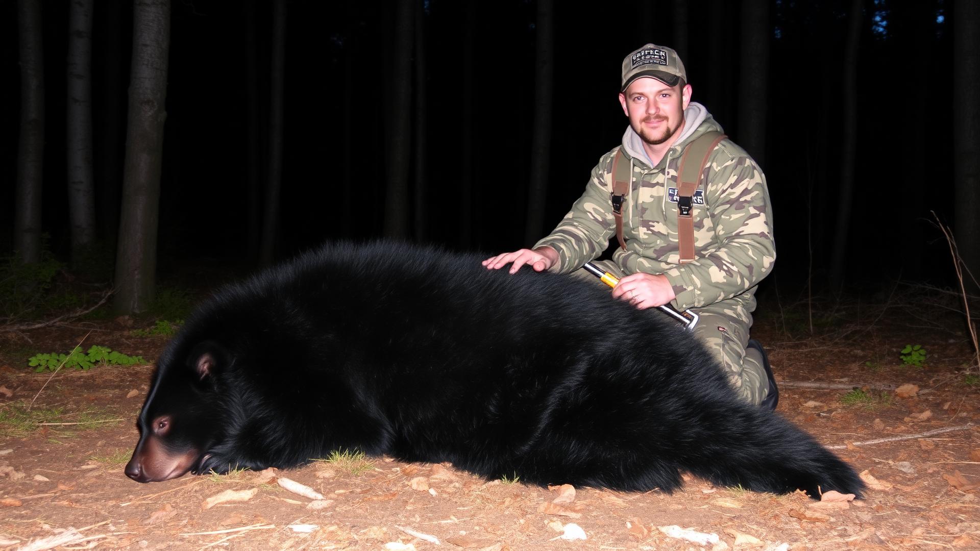 Respectful hunter with harvested Minnesota black bear